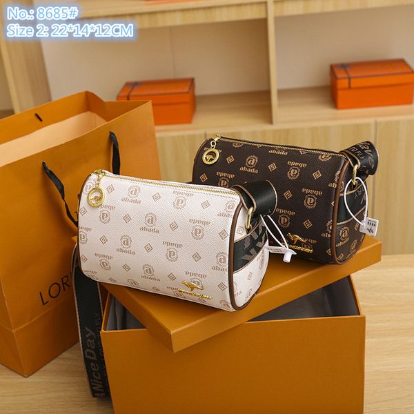 

Wholesale factory ladies shoulder bags 2 styles Joker retro printed leather handbag simple cylinder cell phone coin purse personalized ribbon decorative chain bag, Coffee2-8685#