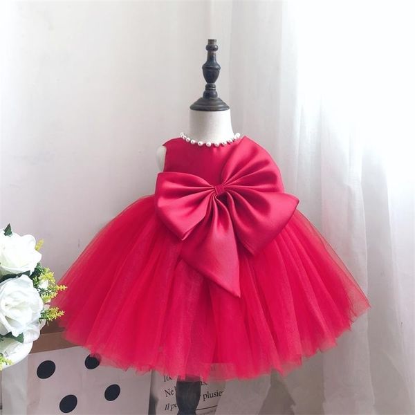 Bebek vaftiz elbise boncuklar kırmızı dantel prenses elbisesi yaz bebek 1 yıl doğum günü elbise Noel parti elbise doğumlu kız kıyafetleri lj201222