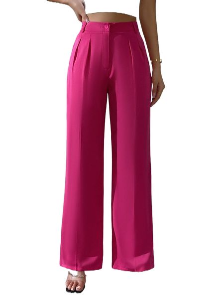 

high waist plicated detail wide leg pants z7rb#, Black;white