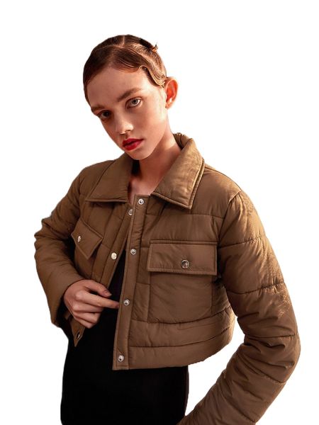 

x vivian rivas flap pocket snap button up puffer coat g00v#, Black