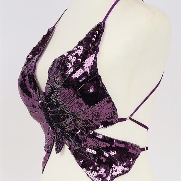 

women's tube halter sequin embroidery performance costume stage cropped diamond push up bra 220519, White