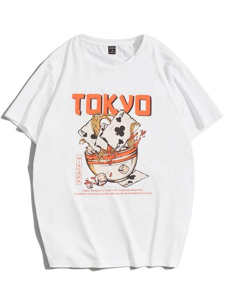 

men slogan & playing card print tee t0po#, White;black