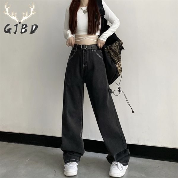 

women jeans vintage high waist y2k streetwear korean fashion black grey straight jean pants ladies baggy wide leg denim trousers 220815, Blue