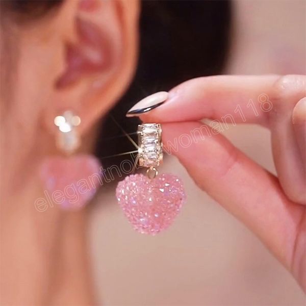 

pink love sweet and fresh dangle earrings for women korean fashion earring daily birthday party jewelry gifts, Silver