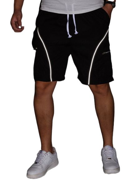 

men reflective contrast piping zipper pocket shorts 70jj#, White;black