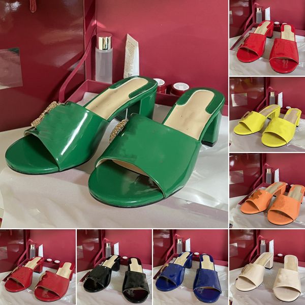 

designer summer mid-heel sandals luxury women slippers size 35-42 calfskin insole golden buckle med chunky heels 4-6cm scuff summer low heel, Black