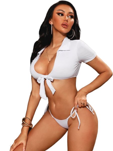 

sxy knot front tie side bikini swimsuit b2qq#, White;black