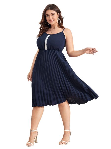 

plus guipure lace pleated hem dress m6wg#, Black