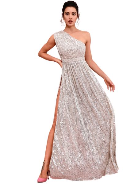

love&lemonade one shoulder split sequin prom dress 24ui#, Black;gray