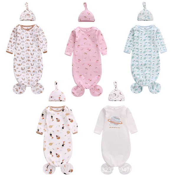 Bebê recém-nascido Saco de dormir com chapéu 2 PCS Star Moon Unicórnio Arco-íris Borboleta Impressão Swaddle Envoltório Nó Da Criança Desenhos Animados Dormir Sacos Fotografia Put M4070