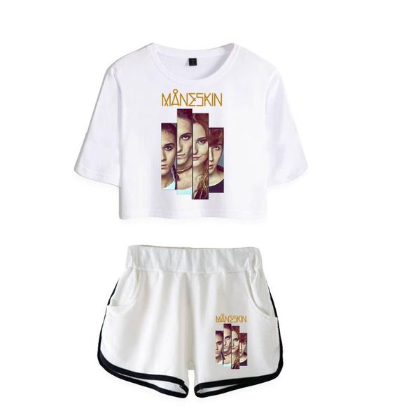 Frauen T-Shirt Maneskin Crop Tops Shorts Sets Frauen Sexy Zwei Stück Set 3D Druck Sommer Merch Kleidung Plus Größe mädchen SetsWomen's