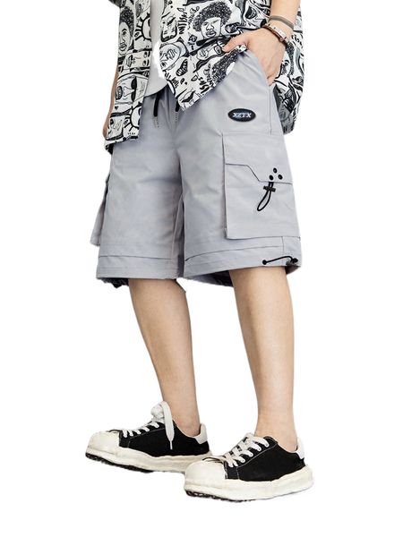 

men patch detail drawstring cargo shorts t4le#, White;black