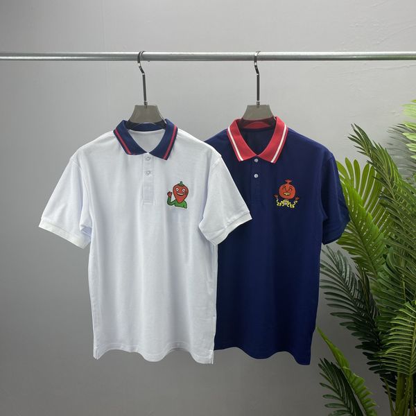 

men's polos design short sleeve shirt men women strawberry embroidery white blue s-xxl, White;black