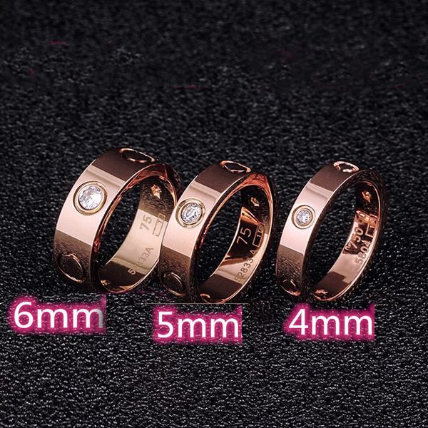 

925 sterling silver fashion love ring for woman 4mm 5mm 6mm High quality with box Rose gold engagement carti womens chrome heart ring titanium steel Designer jewelry