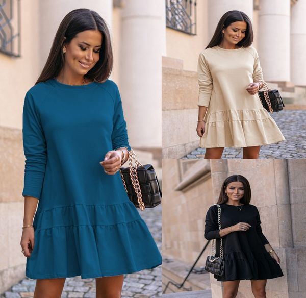 

casual dresses raglan sleeve ruffle hem dress 49di#, Black;gray
