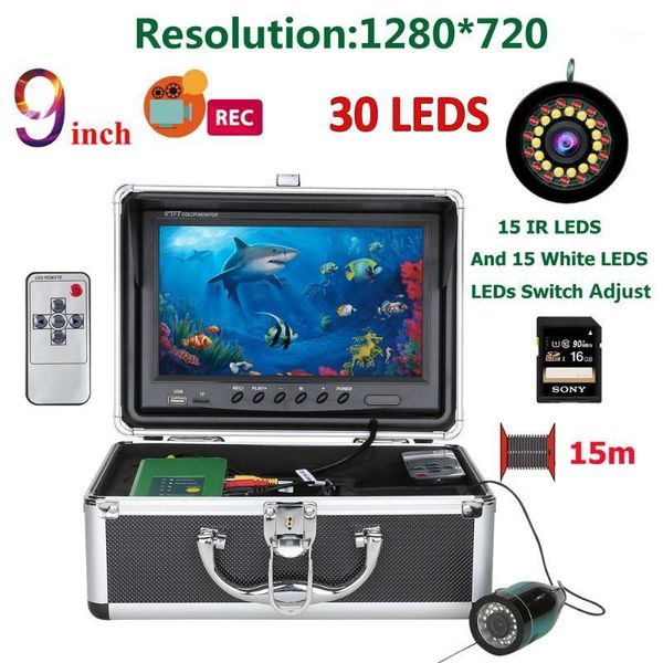 Fish Finder Fish Finder 9'' Dvr HD Telecamera subacquea per pesca a colori per ghiaccio Schermo 1280 * 720 con scheda 16g Fishfinder