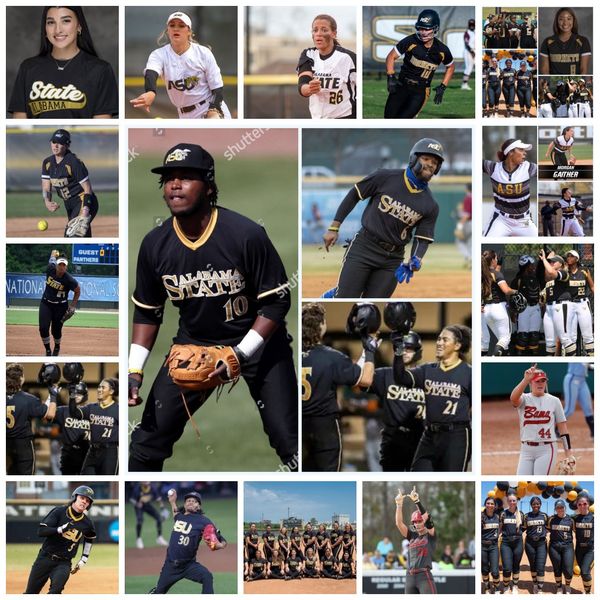 

alabama state hornets and lady hornets asu softball baseball jersey 27 alex preston 33 ryleigh baker 66 kennedy alsbrook 2 alexis sydnor 3 m, Black
