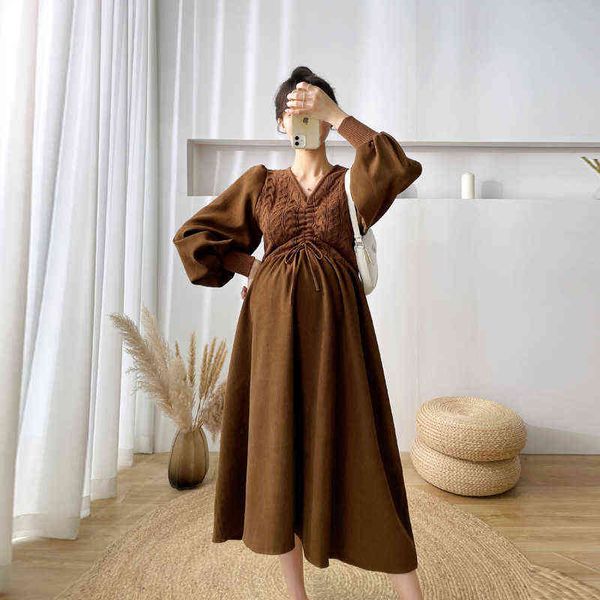 

maternity dress winter maternity sweater knitted stitching maternity long dress,maternity skirt g220418, White