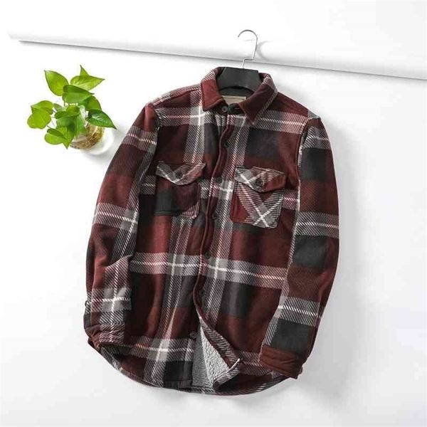 

good qualitymen's autumn winter lambs wool casual shirt male plaid slim youth men long sleeve warm shirt tb3832 210331, White;black