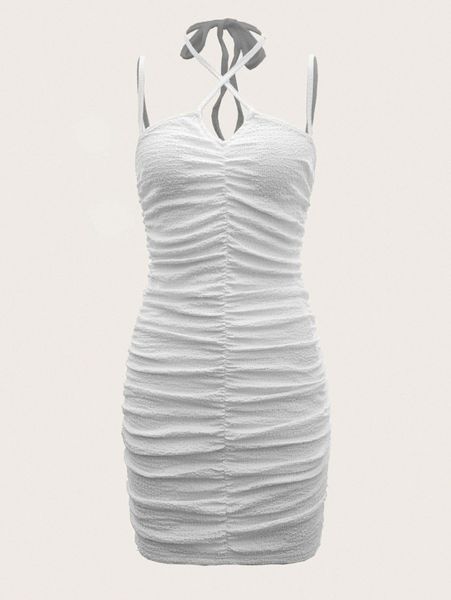 

crisscross tie back ruched side dress l58u#, Black;gray