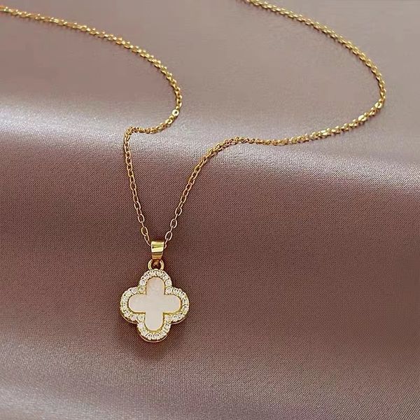 

sterling silver four-leaf clover agate necklace women's summer 2022 new niche design light luxury 18k gold collarbone chain