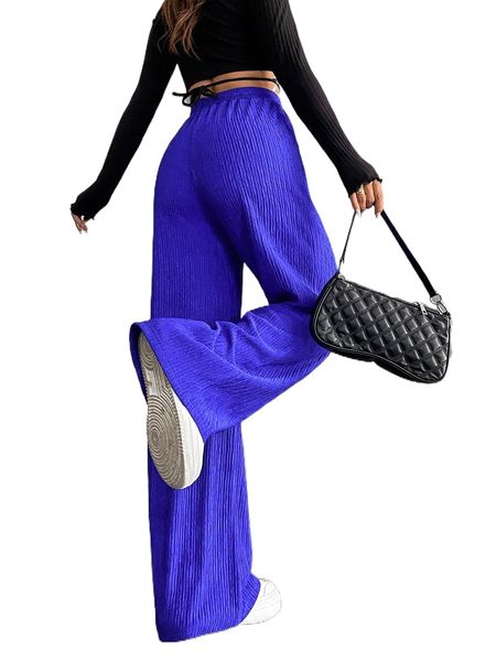 

solid tie front wide leg pants f8ts#, Black;white