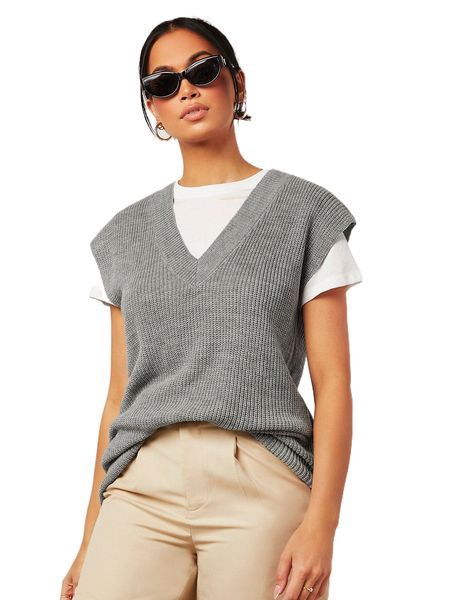 

ribbed knit sweater vest without tee d3za#, White;black