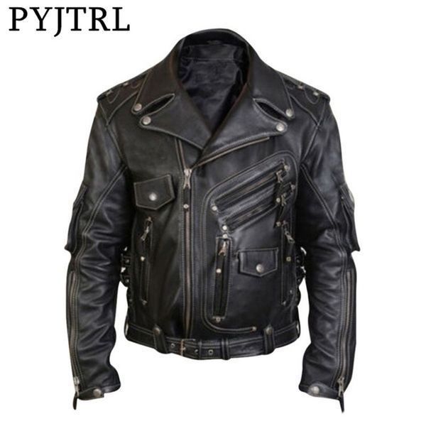 

pyjtrl men autumn zipper pu leather jacket men's coat 201224, Black