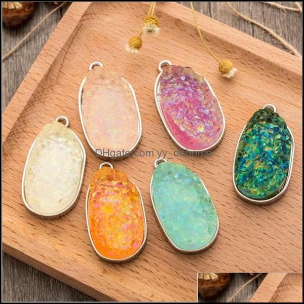 Anhänger, Kunsthandwerk, Geschenke, Hausgarten, 1 Stück, Titan, Regenbogen-Opal, weißer Mineralkristall, Quarz, Druzy-Anhänger für die Schmuckherstellung, Halskette