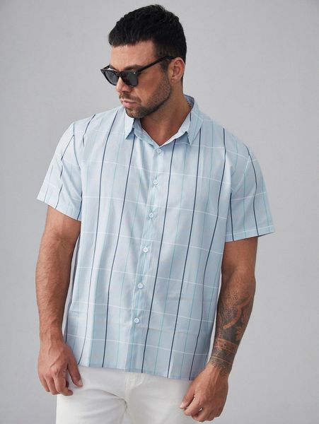 

extended sizes men plaid button front shirt i7l5#, White;black