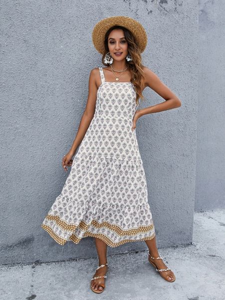 

ruffle hem allover print cami dress v7kt#, Black;gray