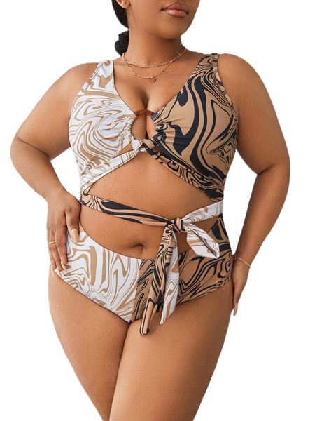 

plus fluid ring linked knot front one piece swimsuit x16r#, White;black