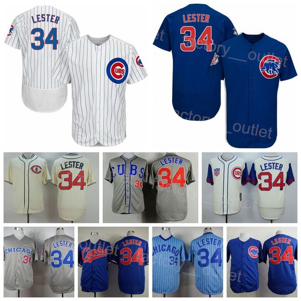 

throwback 1929 1942 1990 1994 retro baseball 34 jon lester jersey white blue grey beige flexbase cool base pinstripe pullover all stitched 1, Blue;black