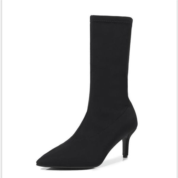 

-new fashion pointed suede set of solid color boots women's boots2414, Black