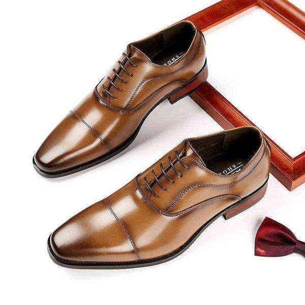 Kleid Schuhe 2022 Neue Leder Business Schuhe Herren Drei Stecker Formale Spitz Büro Hochzeit Oxford Holz Wurzeln 220802