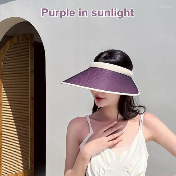 Cappellino da sole da donna Cappello da sole resistente ai raggi UV Tesa larga Vuoto Top regolabile in lino ad alta resistenza Visiera casual da esterno CapBall