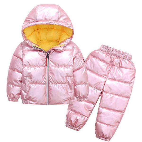 

2 piece set winter suit for children 2020 new children coat down cotton warm kids fashion jacket for girls 1-6 year boy set j220718, Blue;gray