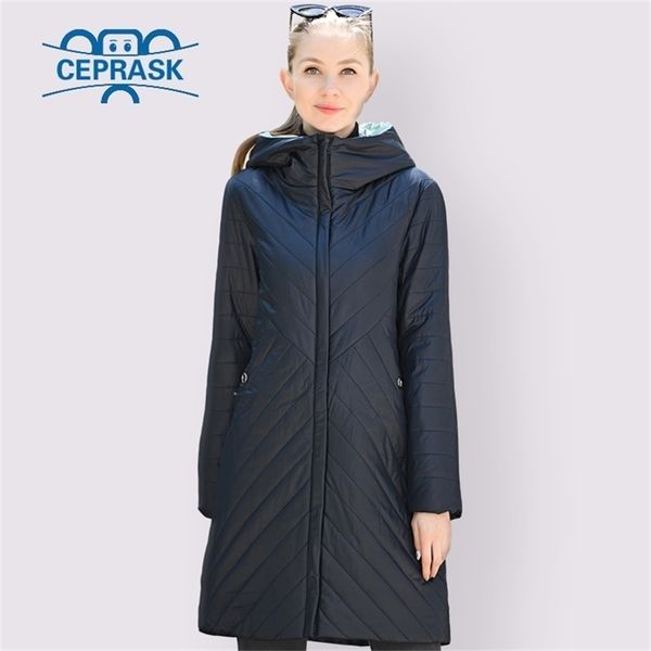 

ceprask 2020 designer spring autumn collection women jacket thin parka long plus size new european women coat warm clothes lj201021, Black