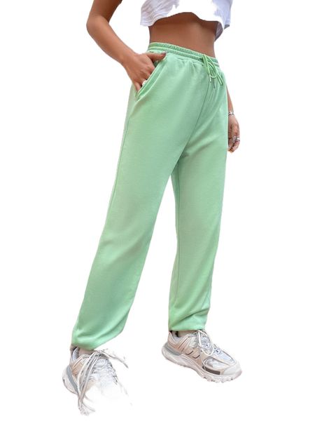

solid slant pocket drawstring waist sweatpants h83j#, Black;white
