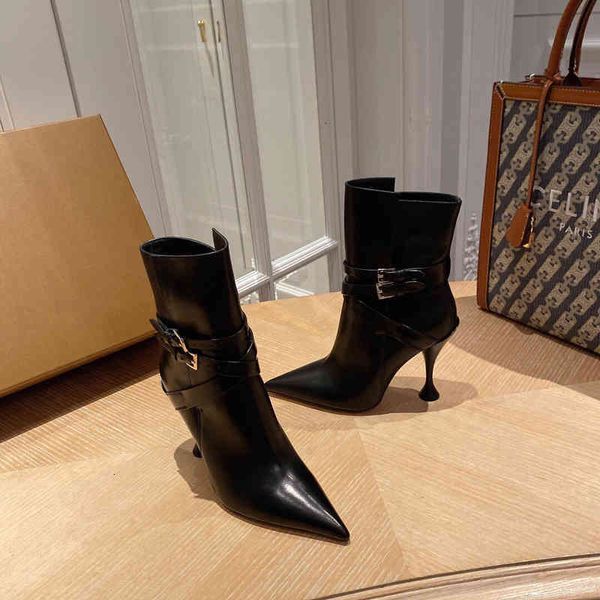

leather boots boots women's pointed winter shoes ultra-high heels series, Black