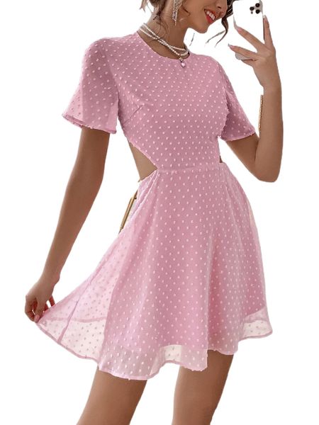 

swiss dot cut out dress h4zb#, Black;gray