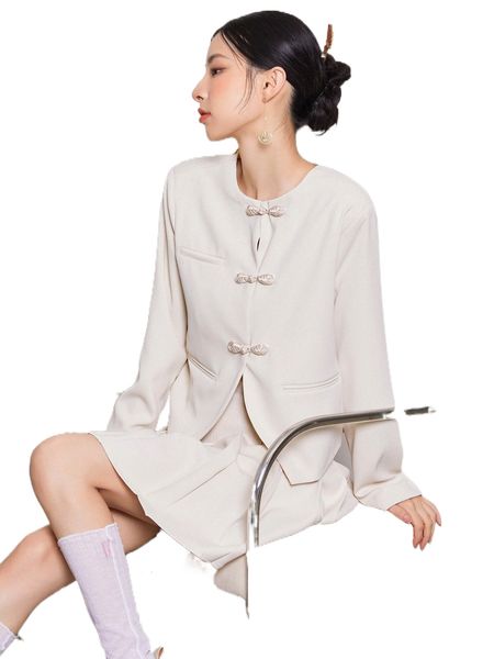 

dazy frog button front blouse & pleated skirt w50r#, White