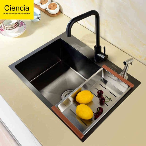 

kitchen sinks 304 stainless steel black kitchen sink set meal thickened manual trough single basin table basin bottom vha3