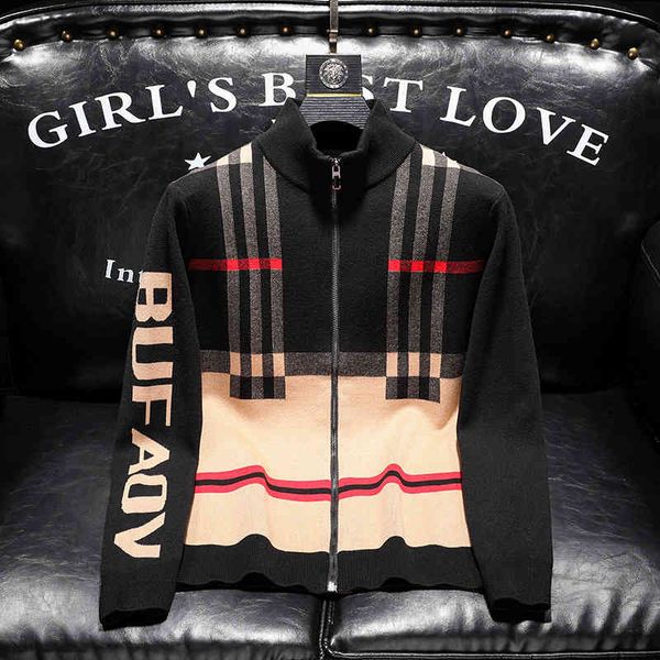 

men's luxury fashion brands menswear 2022 and cardigan knitted jacket slim fit casual sweater, Black
