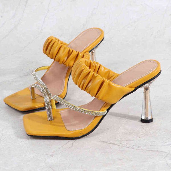 

2021 women shoes sandals women's slippers flip flops rhinestone crystal shoe 8cm heel summer party dress slides wedding footwear 220610, Black