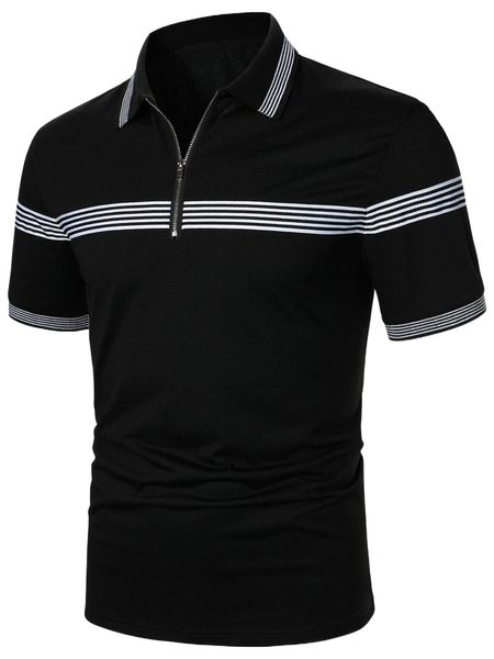 

men striped quilted zipper polo shirt e1az#, White;black