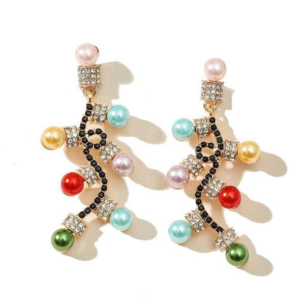 

charm europe and the united states cross-border new christmas ear pins wholesale alloy inlaid colored diamond lights earrings earrings femal, Golden