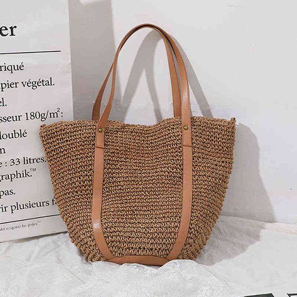 

shopping bags summer large capacity straw for women holiday beach rattan woven travel shoulder seaside handbag sac 220318