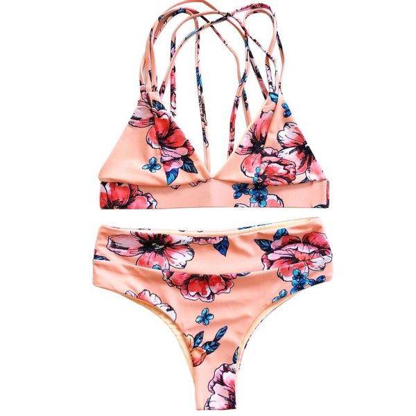 

women's swimwear swimming floral bandage bikini set push-up padded bra swimsuit bathing suit 2pcs beachwear, White;black