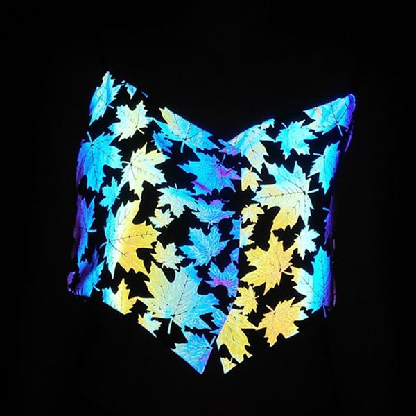 

women's tanks & camis summer 2022 tank colorful reflective vest women fashion night reflection light crop casual gilet, White